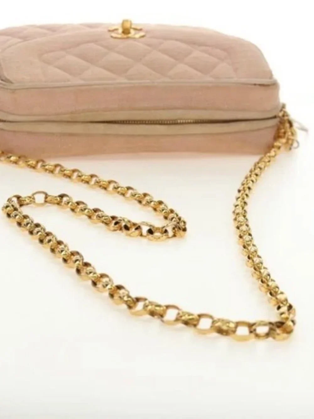 CHANEL Matelasse Chain Shoulder Bag Canvas Pink Gold CC Auth 183065M